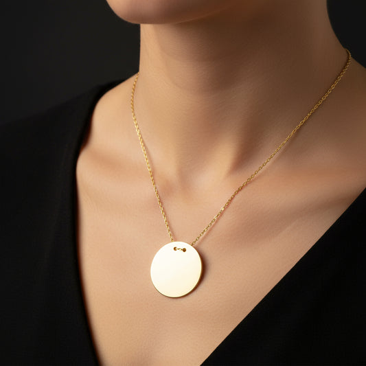 Gold Plated Round Plate Silver Pendant Necklace
