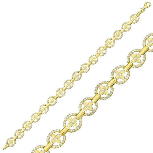 Gold Plated Round Channel Women's Silver Bracelet