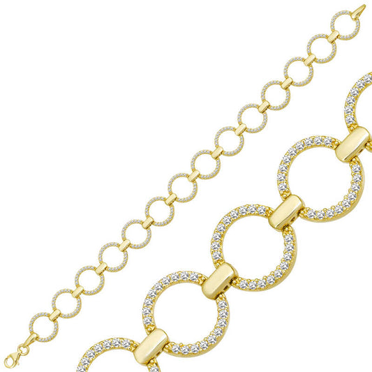 Gold Plated Round Stone Women's Silver Bracelet