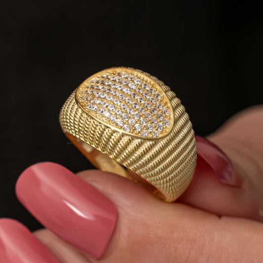Gold Plated Zircon Stone Women's Silver Ring
