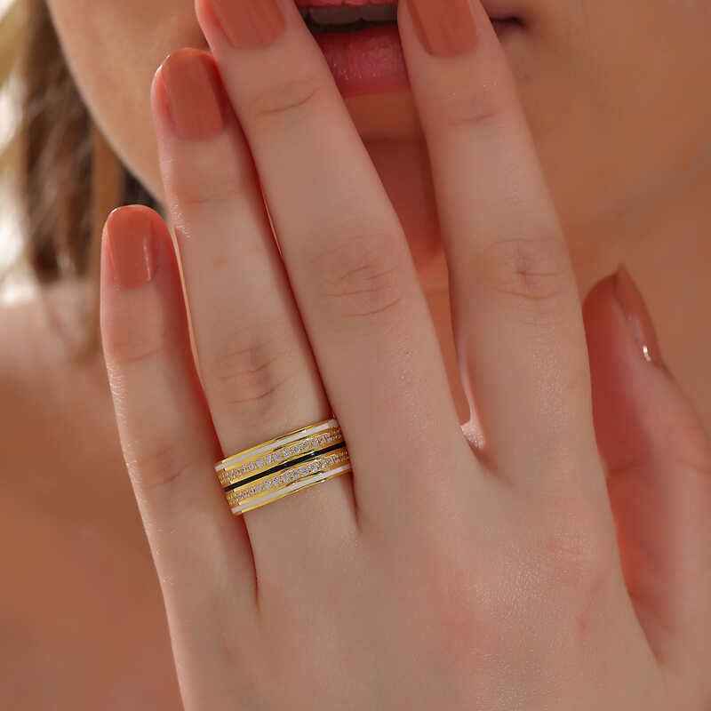 Gold Plated Zircon Stone Women's Silver Ring