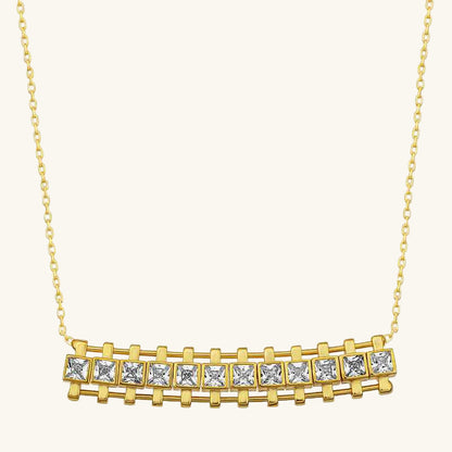 Gold Plated Zircon Stone Square Bar Women's Silver Necklace