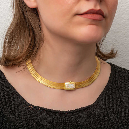 Vergoldete Zirkon Stein Mesh Damen Silber Halskette