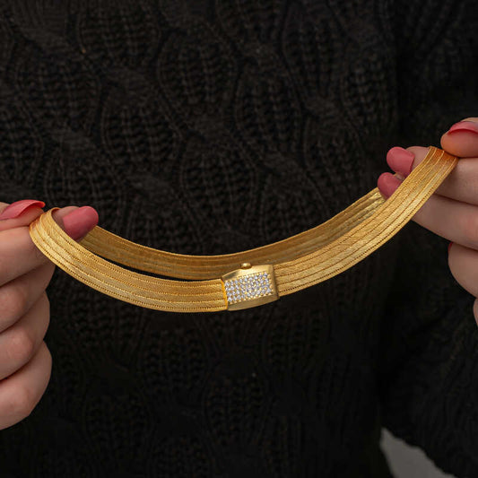 Gold Plated Zirkon Stone Mesh Women's Silver Necklace