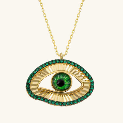 Gold Plated Emerald Eye Protection Women's Silver Necklace