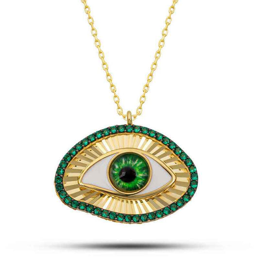 Gold Plated Emerald Eye Protection Women's Silver Necklace
