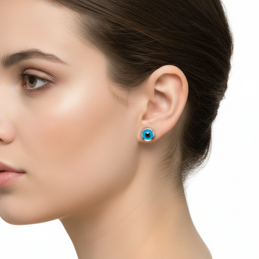 Silver Spike Eye Evil Eye Earrings