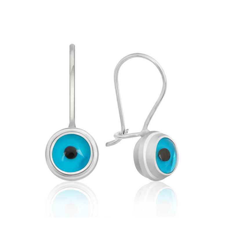 Silver Eye Dangle Rhodium Evil Eye Earrings