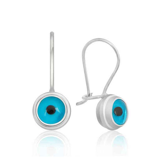 Silver Eye Dangle Rhodium Evil Eye Earrings