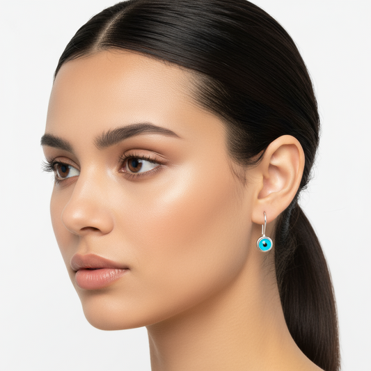 Silver Eye Dangle Rhodium Evil Eye Earrings