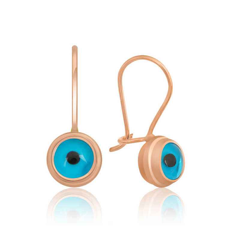 Rose Plated Eye Dangle Evil Eye Silver Earrings