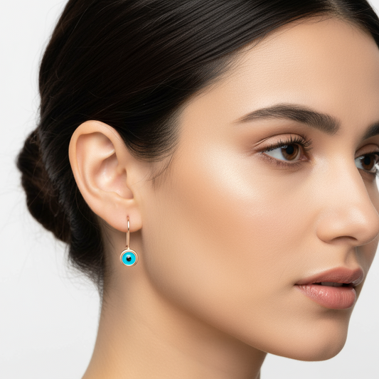 Rose Plated Eye Dangle Evil Eye Silver Earrings