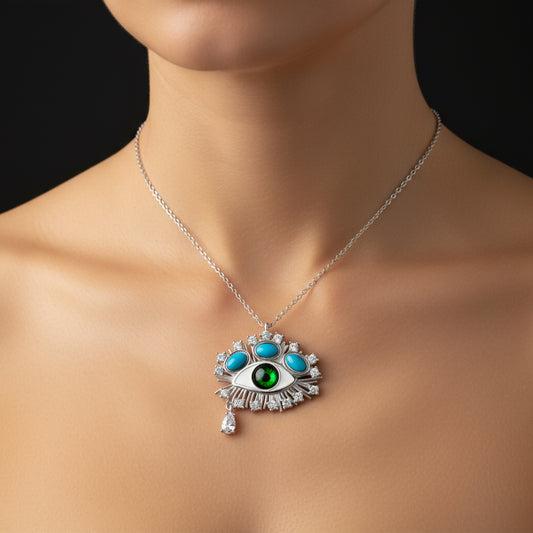 Tear Drop Protective Gaze Silver Necklace