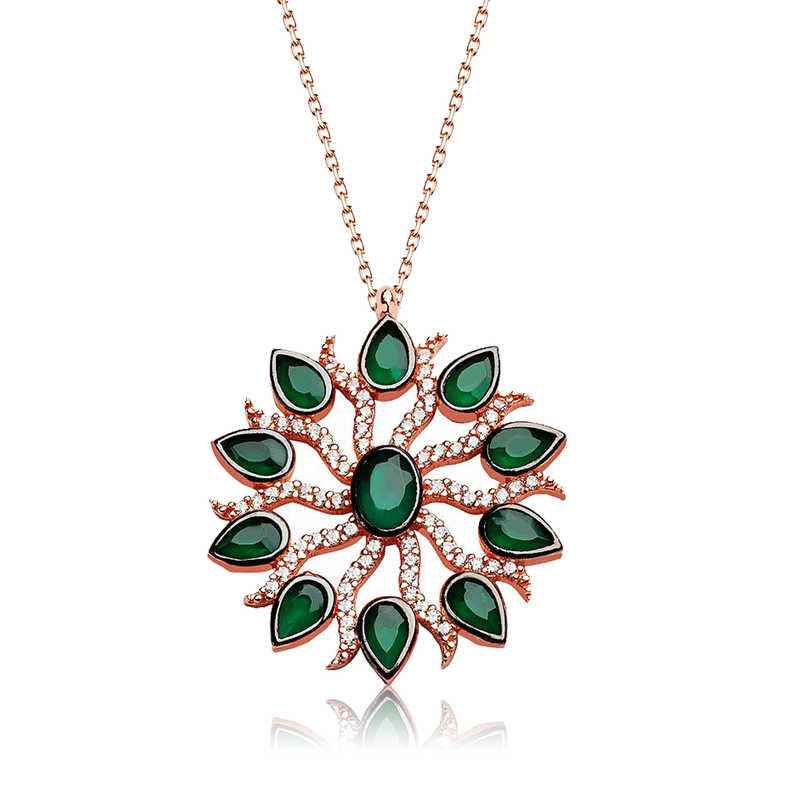 Green Sun Women's Rose Plated Silver Necklace