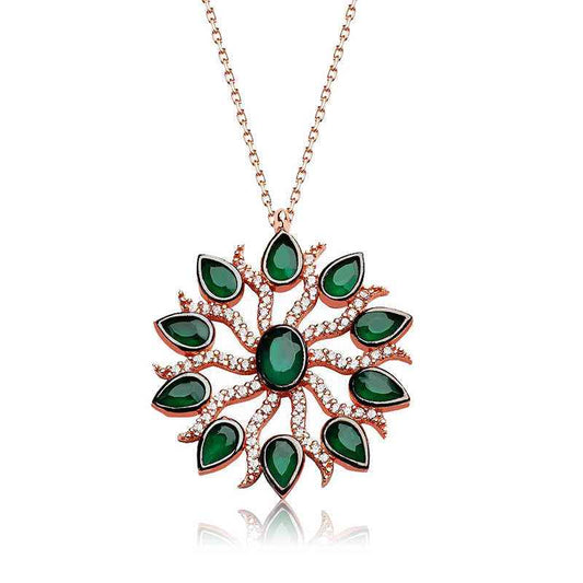 Green Sun Women's Rose Plated Silver Necklace