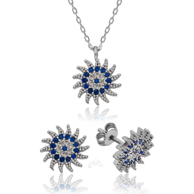 Parure argentée pour femme Motif soleil et mauvais œil