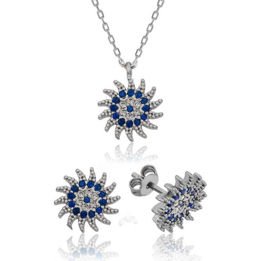 Parure argentée pour femme Motif soleil et mauvais œil
