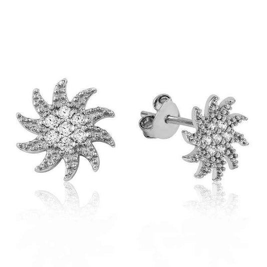 White Stone Sun Stud Women's Silver Earrings
