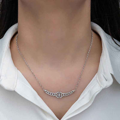 Gourmet Chain Baguette Stone Women's Silver Pendant