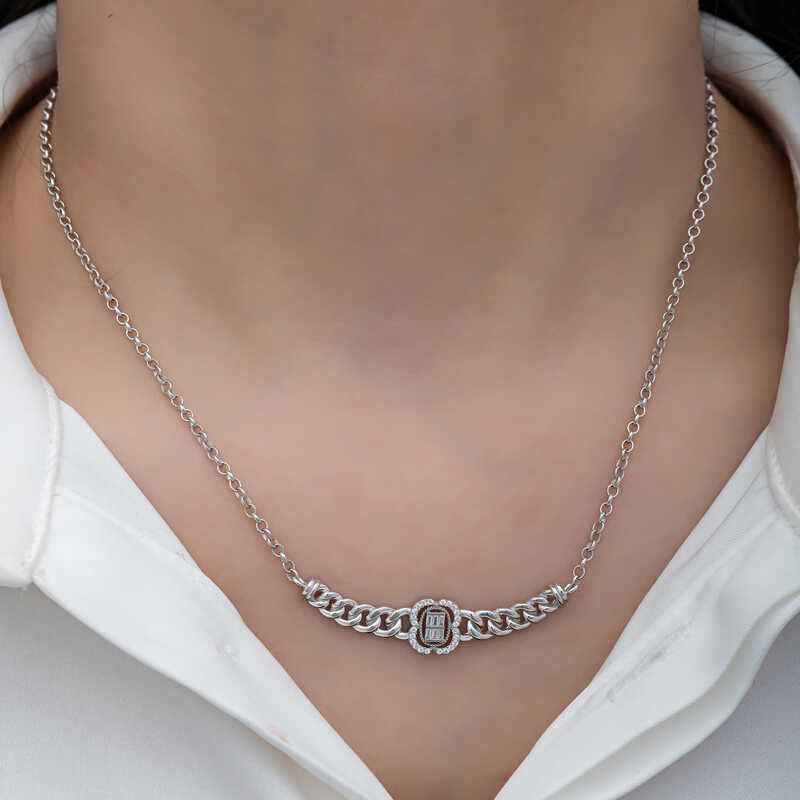 Gourmet Chain Baguette Stone Women's Silver Pendant