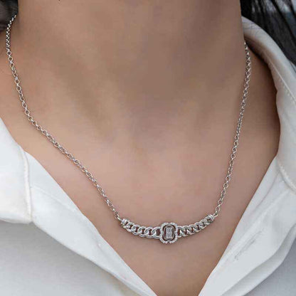 Gourmet Chain Baguette Stone Women's Silver Pendant