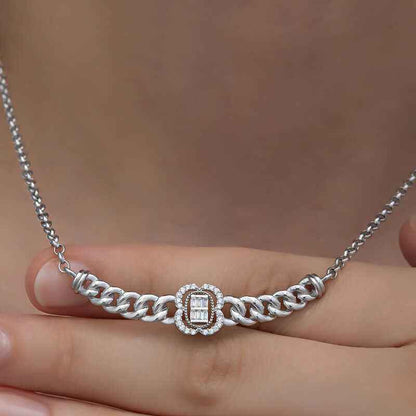 Gourmet Chain Baguette Stone Women's Silver Pendant
