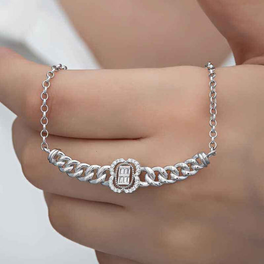 Gourmet Chain Baguette Stone Women's Silver Pendant