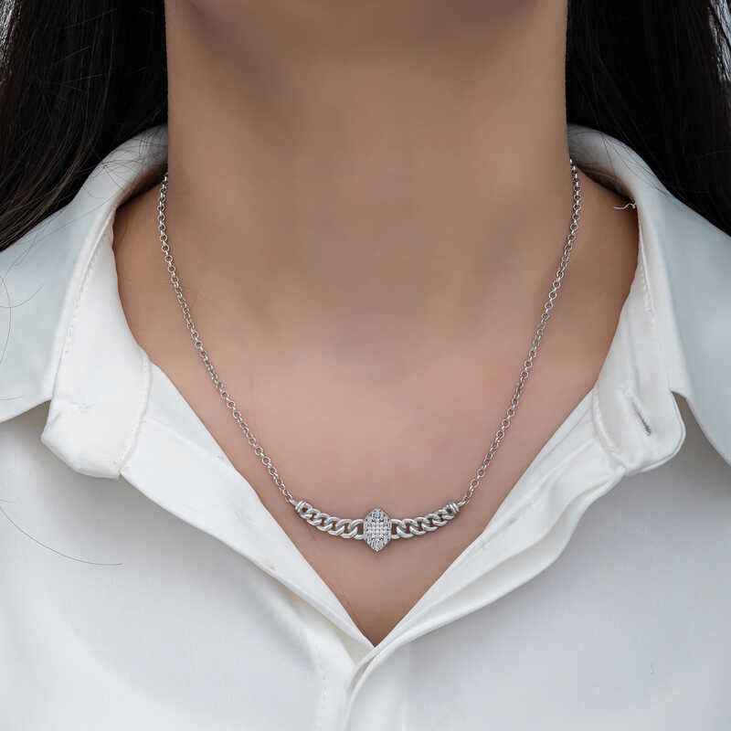 Gourmet Chain Baguette Stone Women's Silver Pendant
