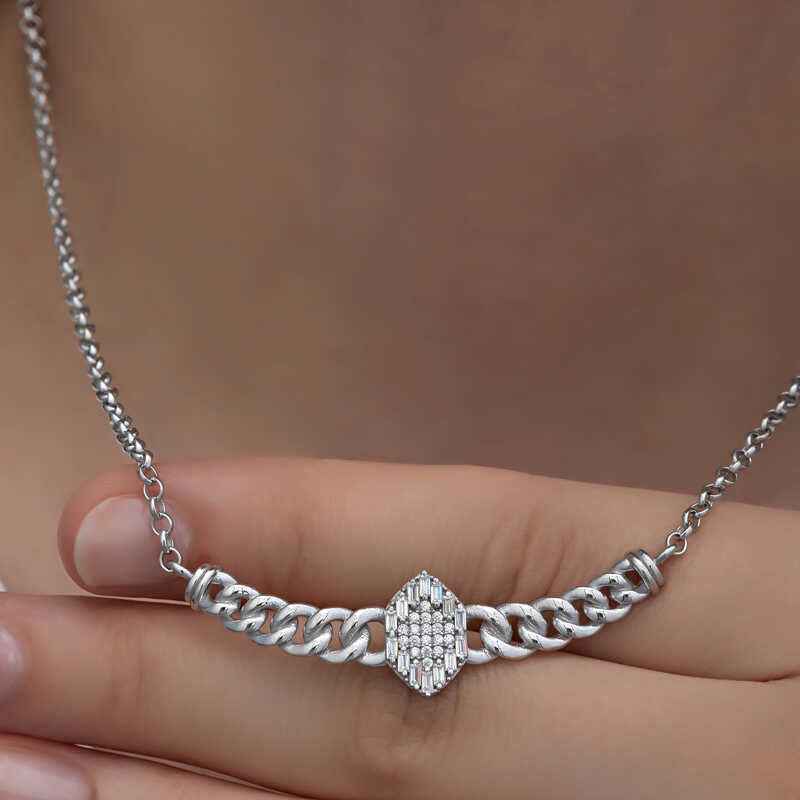 Gourmet Chain Baguette Stone Women's Silver Pendant