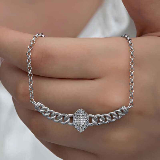 Gourmet Chain Baguette Stone Women's Silver Pendant