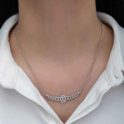 Gurmet Chain Fatma's Hand Baguette Stone Women's Silver Pendant