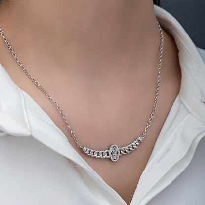Gurmet Chain Hand Baguette Stone Women's Silver Necklace