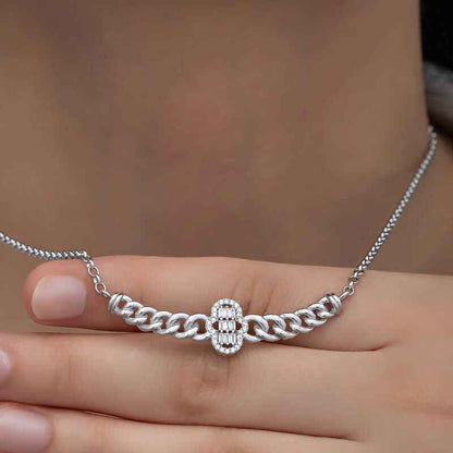Gurmet Chain Fatma's Hand Baguette Stone Women's Silver Pendant