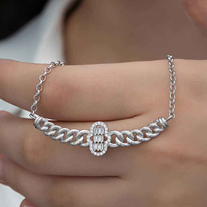 Gurmet Chain Fatma's Hand Baguette Stone Women's Silver Pendant
