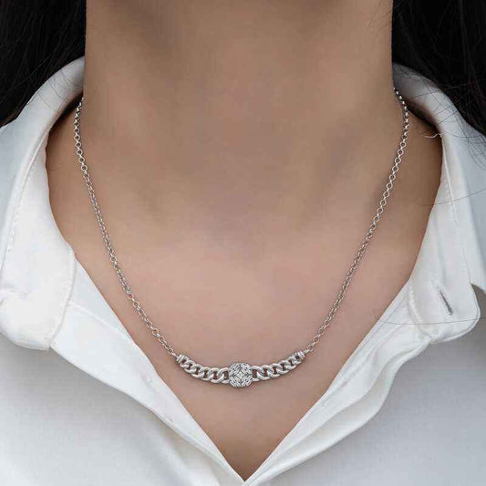 Square Baguette Stone Gourmet Chain Women's Silver Necklace