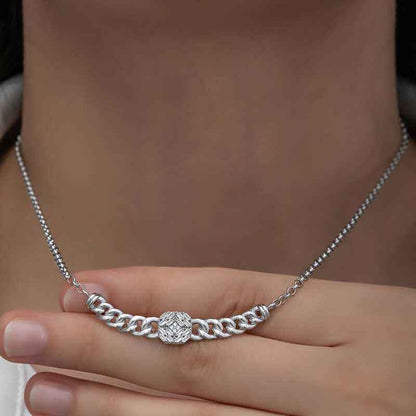 Square Baguette Stone Gourmet Chain Women's Silver Necklace