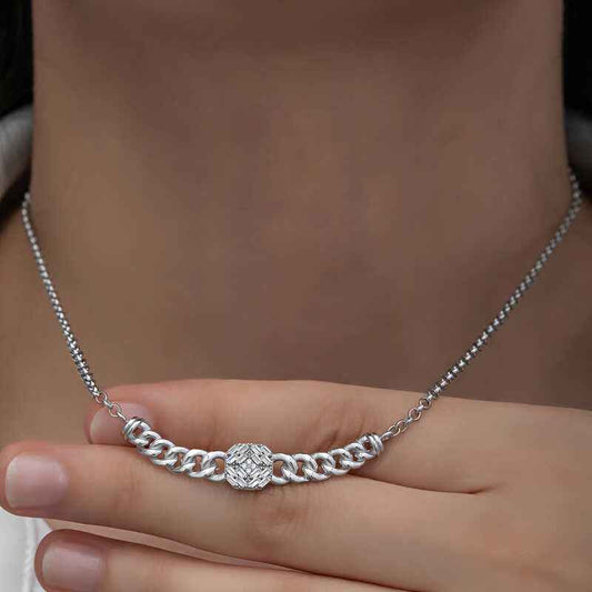 Square Baguette Stone Gourmet Chain Women's Silver Necklace