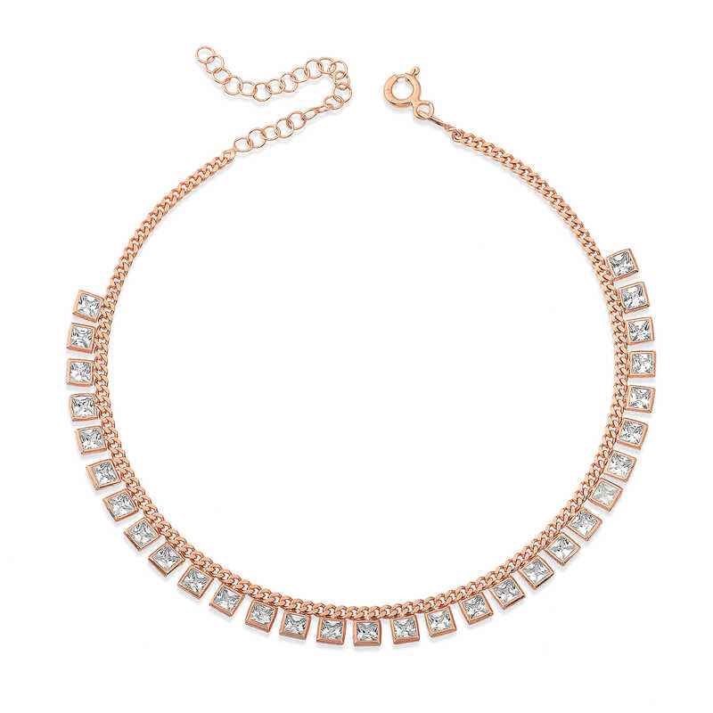 Zircon Stone Rose Plated Silver Anklet