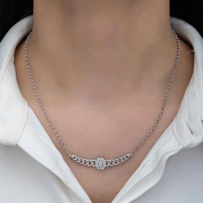 Oval Baguette Stone Gourmet Chain Women's Silver Necklace