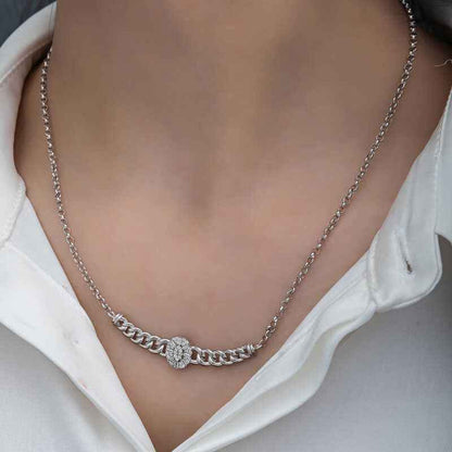 Oval Baguette Stone Gourmet Chain Women's Silver Necklace