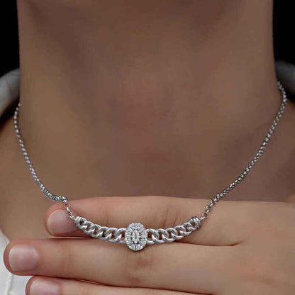 Oval Baguette Stone Gourmet Chain Women's Silver Necklace