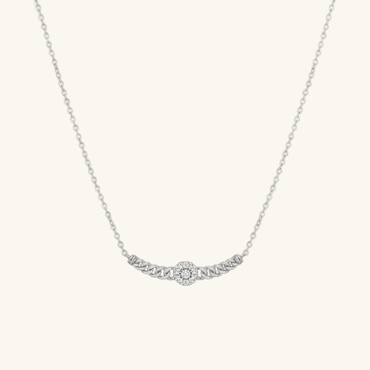 Round Baguette Stone Gourmet Chain Women's Silver Necklace