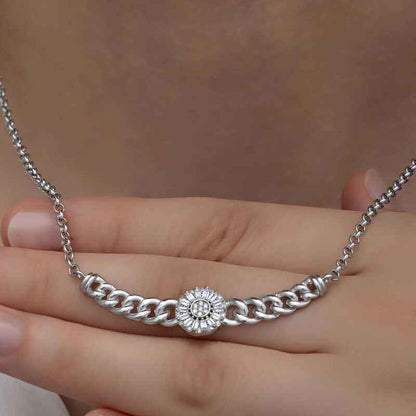 Round Baguette Stone Gourmet Chain Women's Silver Necklace