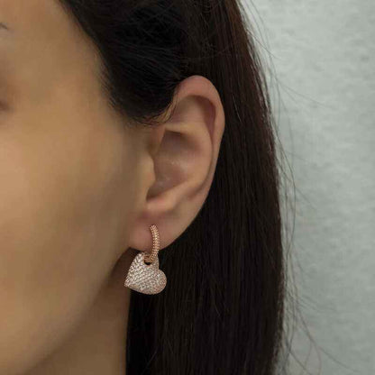 Rose Plated Heart Hoop Women's Silver Earrings