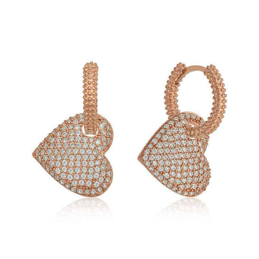 Rose Plated Heart Hoop Women's Silver Earrings
