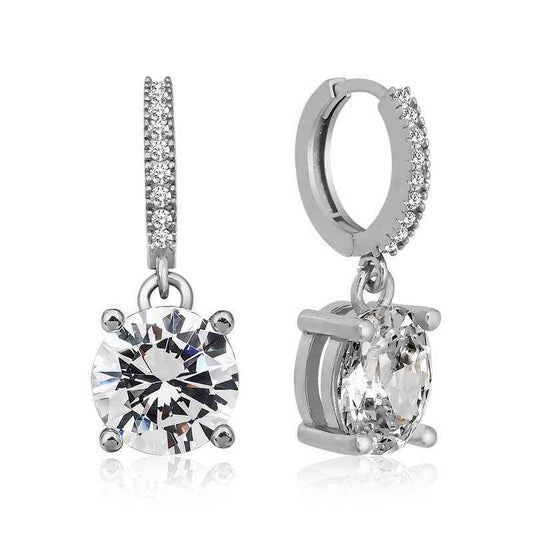 Single Stone Hoop Silver Earrings