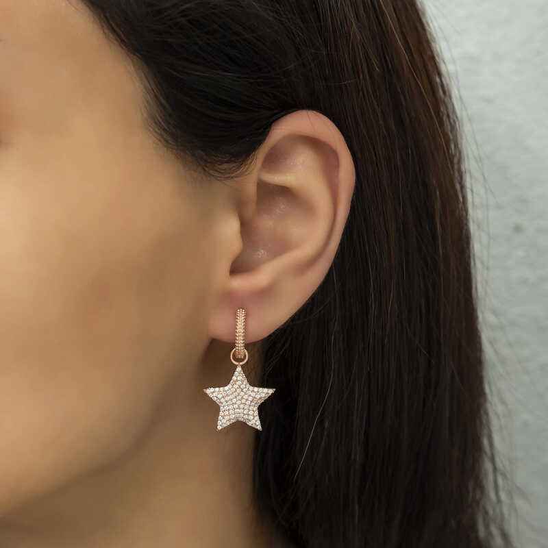 Star Hoop Women's Rose Plated Silver Earrings