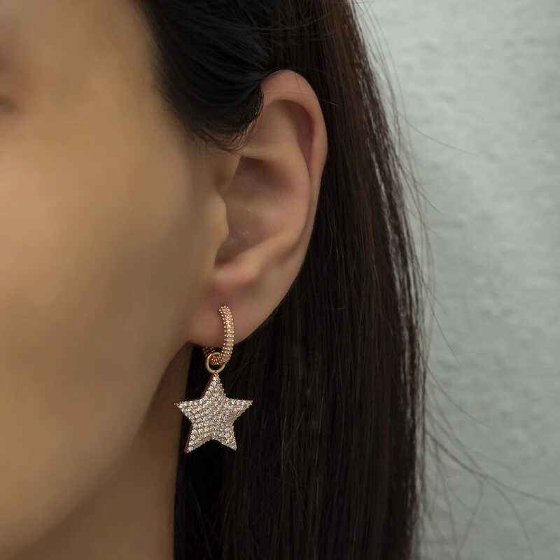 Star Hoop Women's Rose Plated Silver Earrings