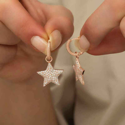 Star Hoop Women's Rose Plated Silver Earrings