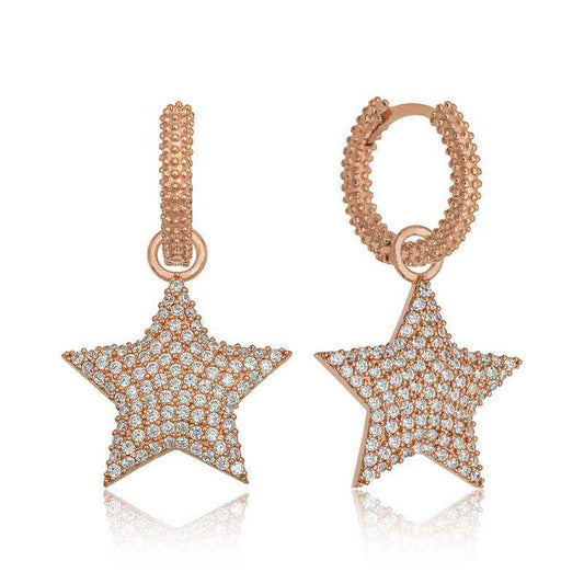 Star Hoop Women's Rose Plated Silver Earrings